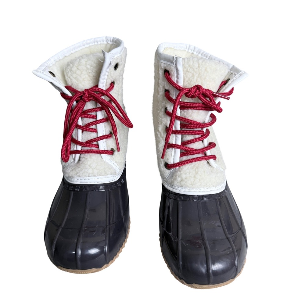 Sugar Skipper Duck Boots Sherpa Faux Fur Rain Boots Women Size 6 Brown Cream